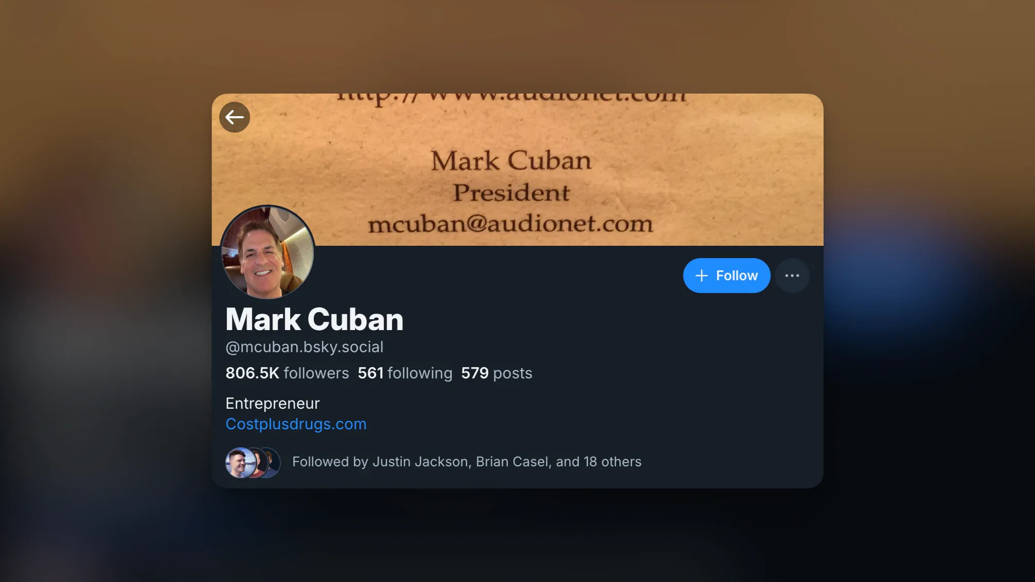 Mark Cuban's Bluesky profile