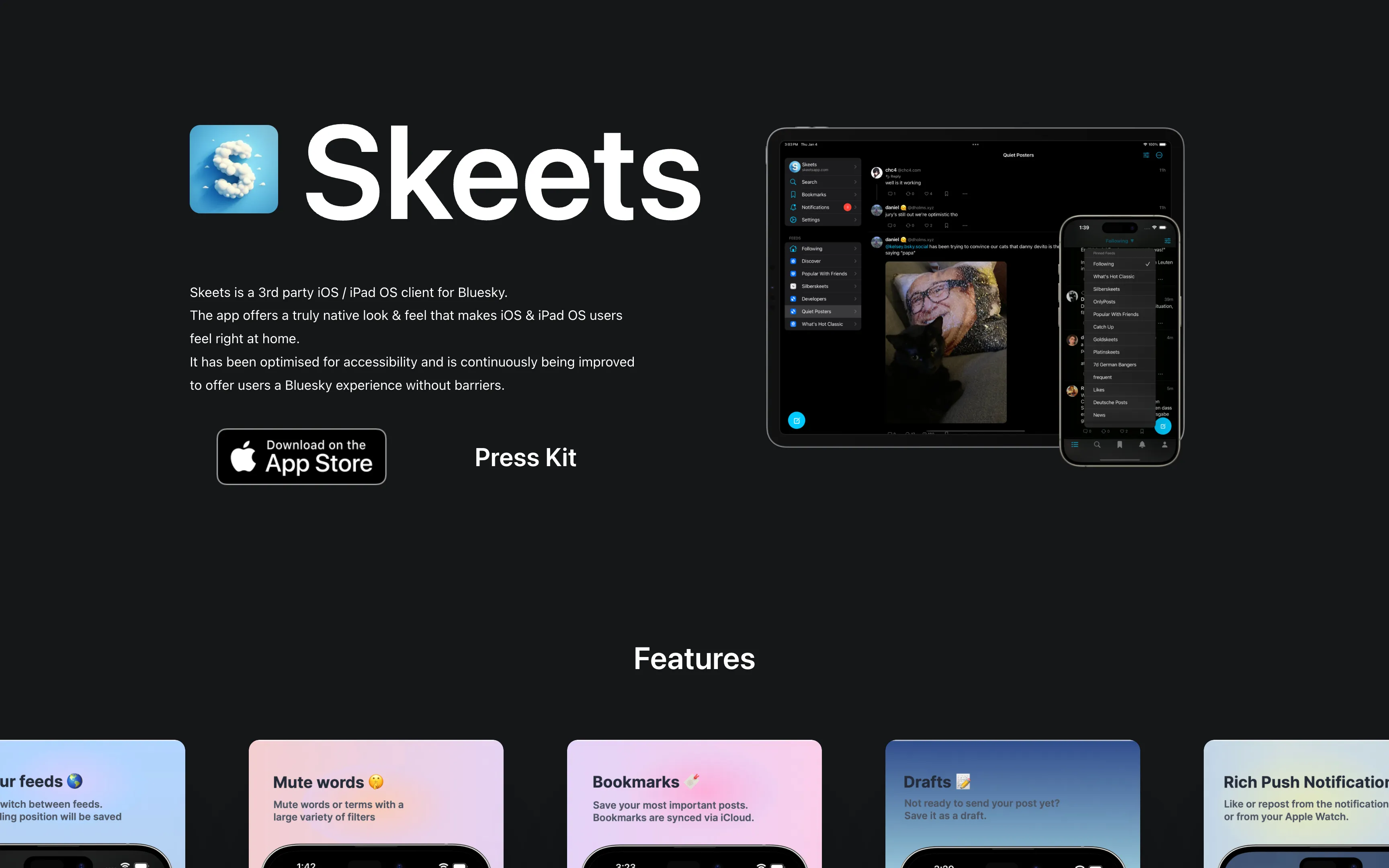 Skeets Landing Page Screenshot