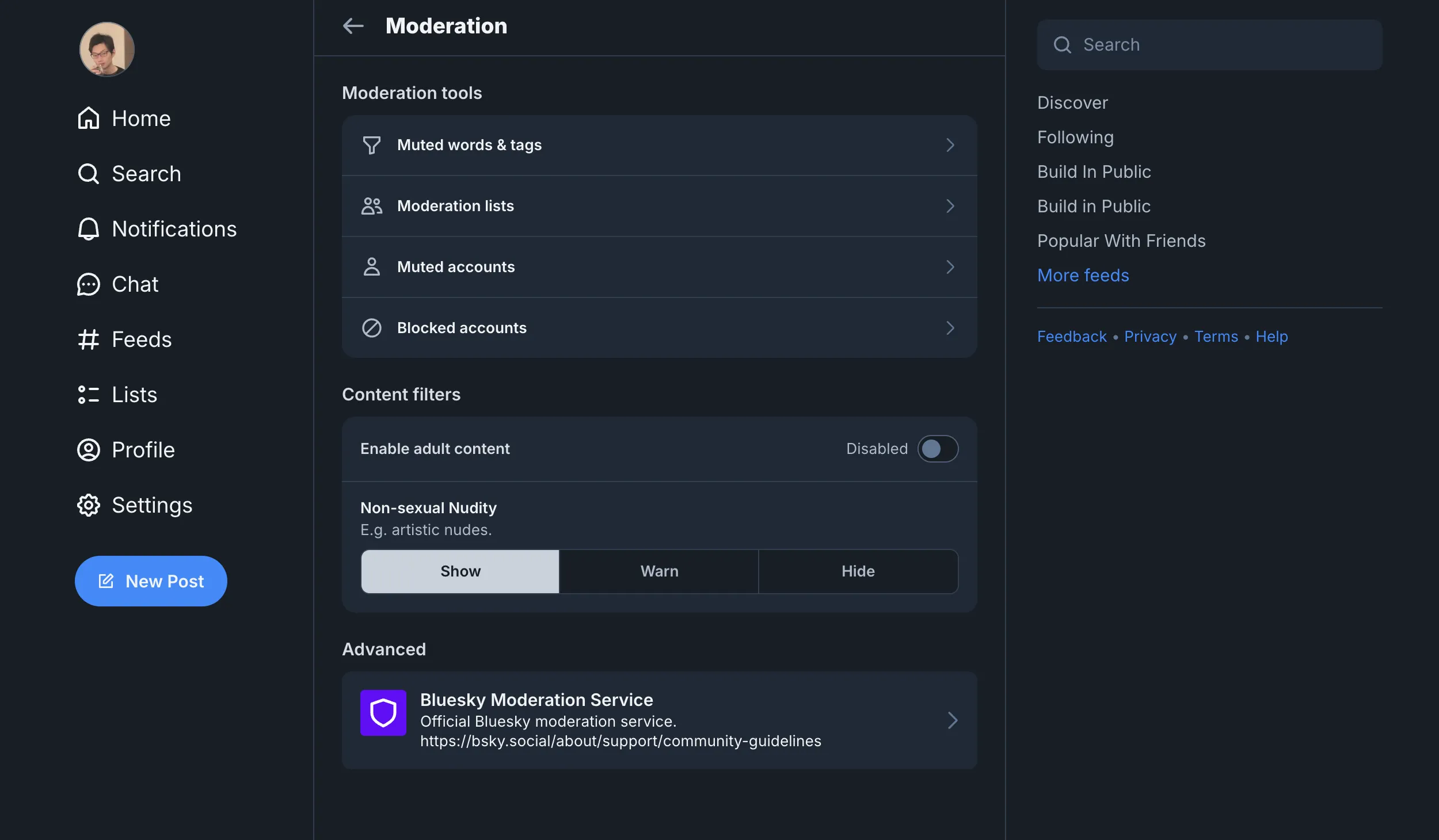 Bluesky Moderation Settings