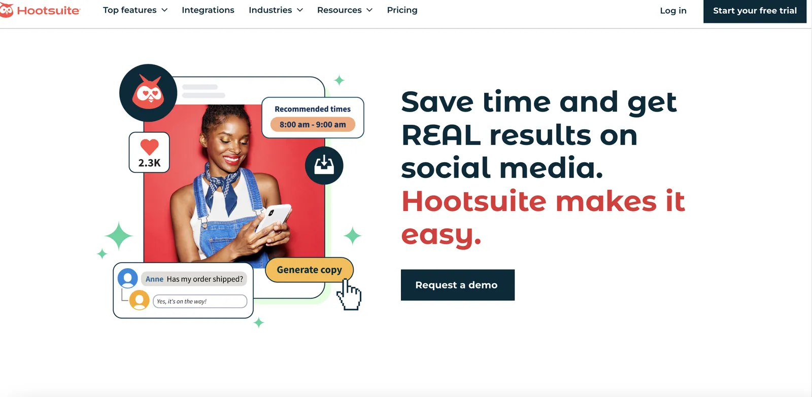 Screenshot of Hootsuite Landing Page